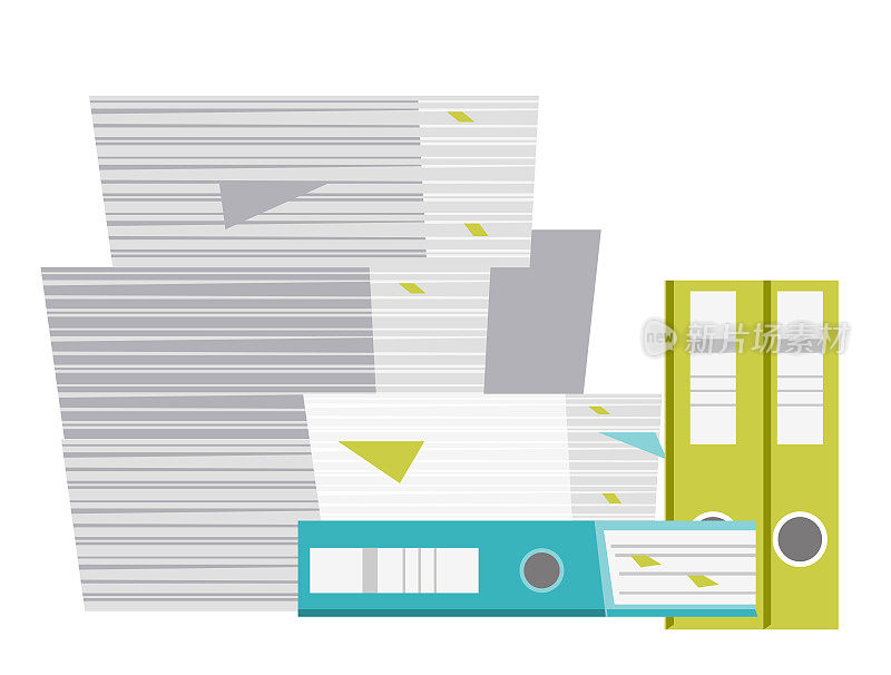 Stack of folders and documents vector cartoon
